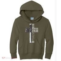 Christian Veteran Distressed American Flag Religious Kids Hoodie thumb 0