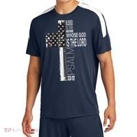 Christian Veteran Distressed American Flag Religious Sport-Tek Competitor United Soccer Jersey thumb 0