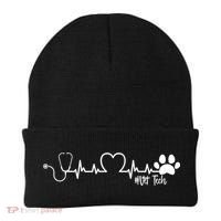 Cute Veterinarian Funny Gift Rainbow Paw Print Heartbeat Vet Tech Gift Beanie thumb 0