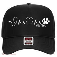 Cute Veterinarian Funny Gift Rainbow Paw Print Heartbeat Vet Tech Gift Hat thumb 0