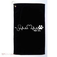 Cute Veterinarian Funny Gift Rainbow Paw Print Heartbeat Vet Tech Gift Golf Towel thumb 0
