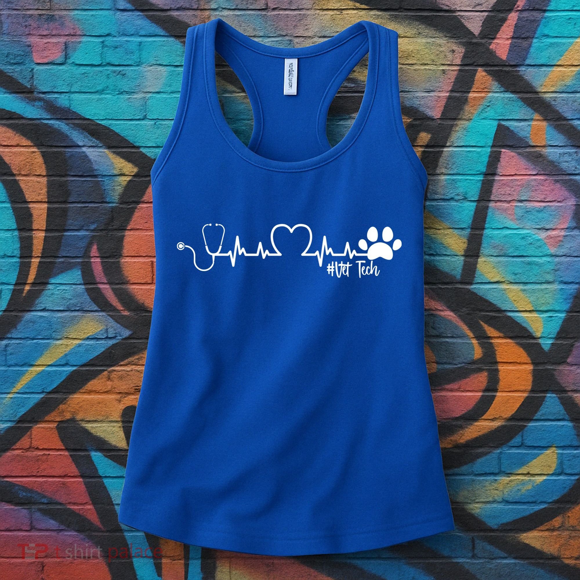 Cute Veterinarian Funny Gift Rainbow Paw Print Heartbeat Vet Tech Gift Women's Tank Top