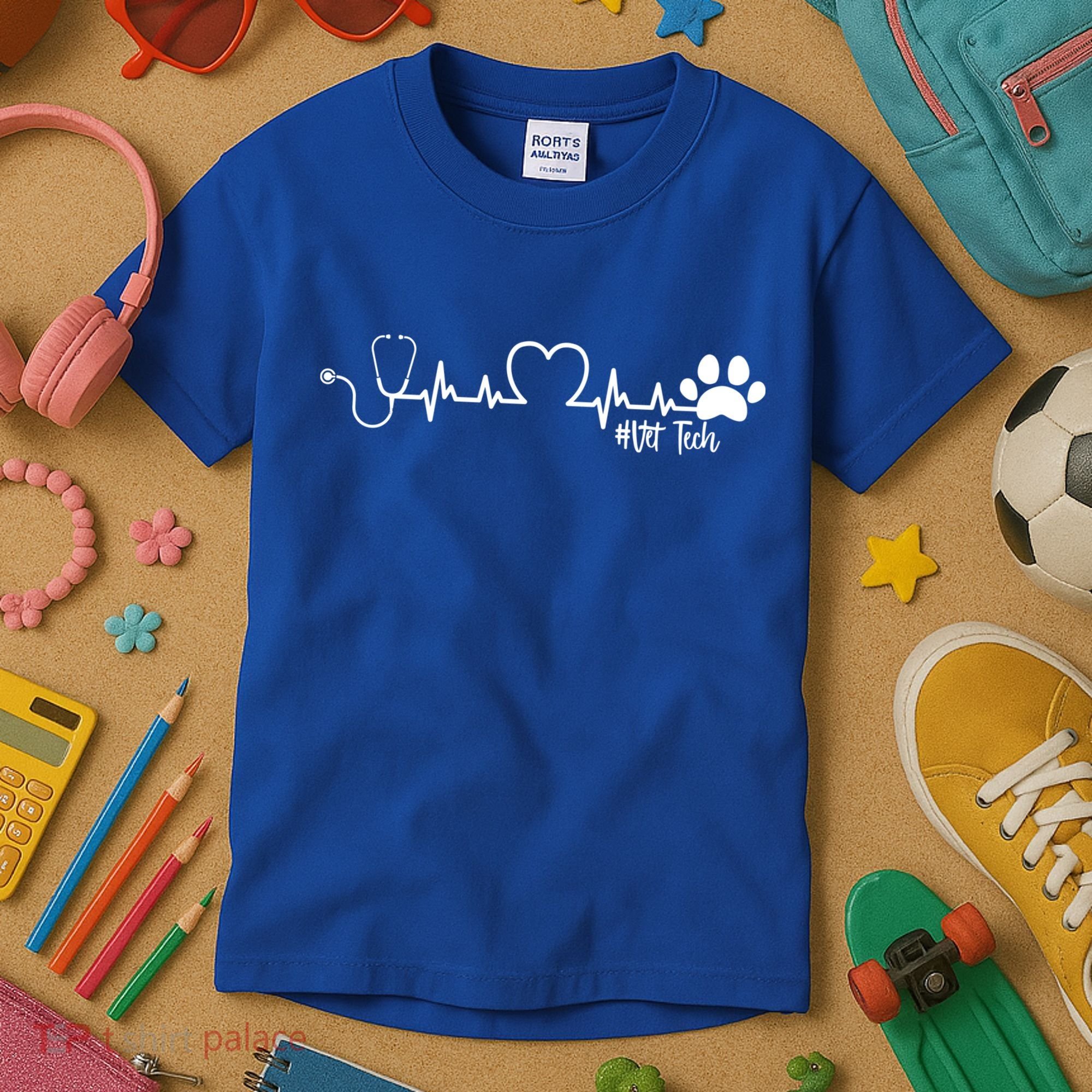 Cute Veterinarian Funny Gift Rainbow Paw Print Heartbeat Vet Tech Gift Kids T-Shirt
