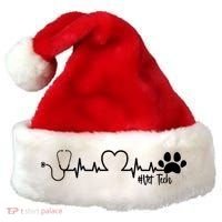 Cute Veterinarian Funny Gift Rainbow Paw Print Heartbeat Vet Tech Gift Santa Hat thumb 0