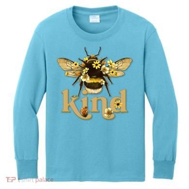 Cute Vintage Floral Bee Kind Kids Long Sleeve Shirt