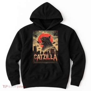 Catzilla Vintage Funny Cat Japanese Sunset Kitten Lover Hoodie