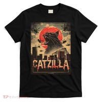 Catzilla Vintage Funny Cat Japanese Sunset Kitten Lover T-Shirt thumb 0
