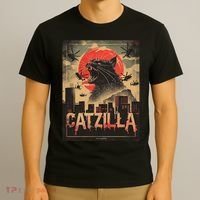 Catzilla Vintage Funny Cat Japanese Sunset Kitten Lover T-Shirt thumb 3
