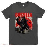 Catzilla Vintage Funny Cute Cat Art Japanese Sunset Kitten Kitty T-Shirt thumb 0