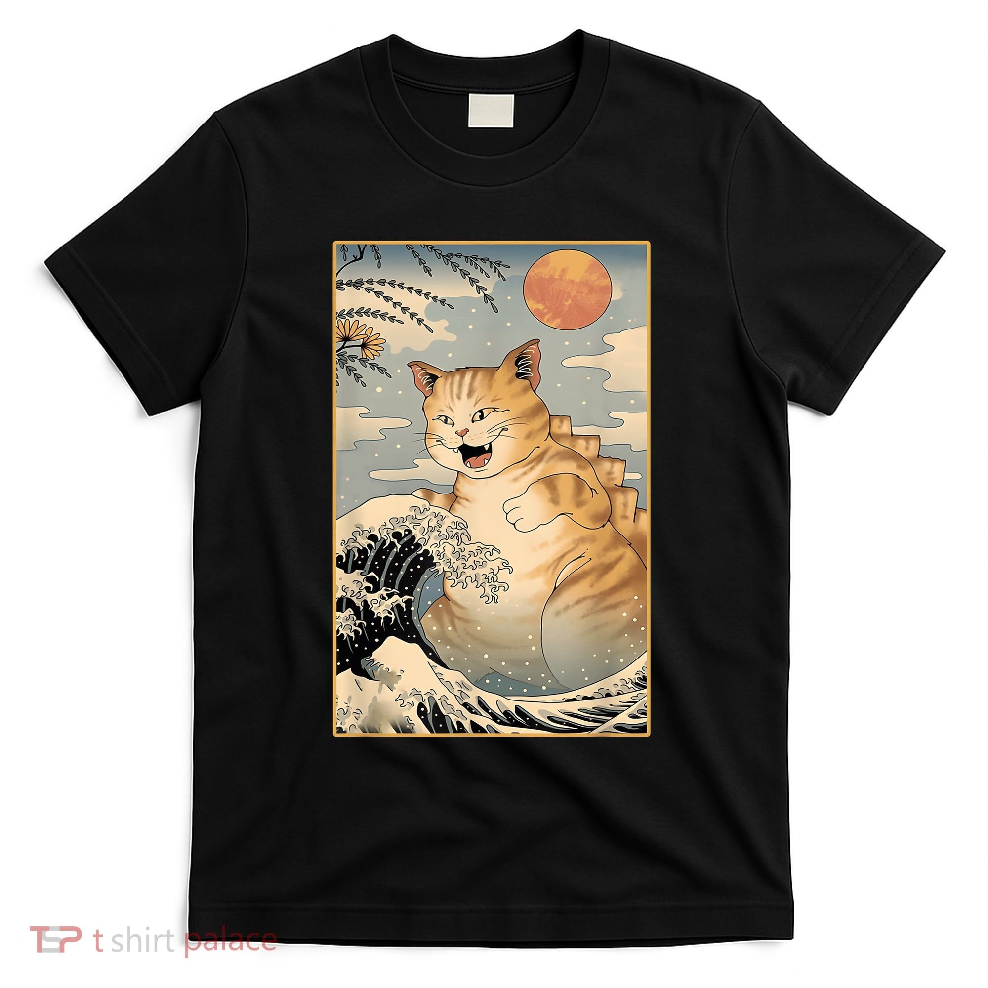 Catzilla Vintage Funny Cute Cat Art Japanese Sunset Kitten Lovers T-Shirt