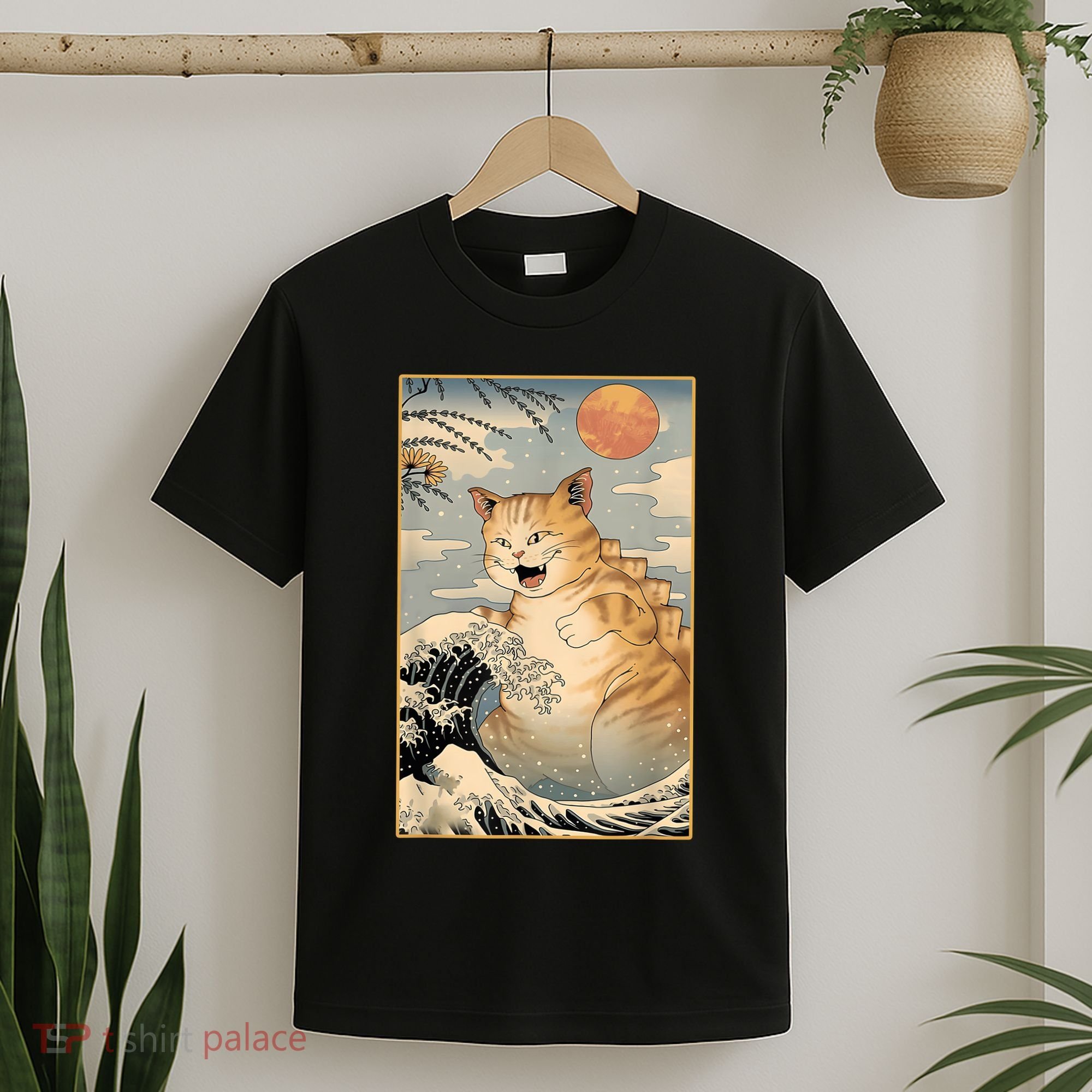 Catzilla Vintage Funny Cute Cat Art Japanese Sunset Kitten Lovers T-Shirt