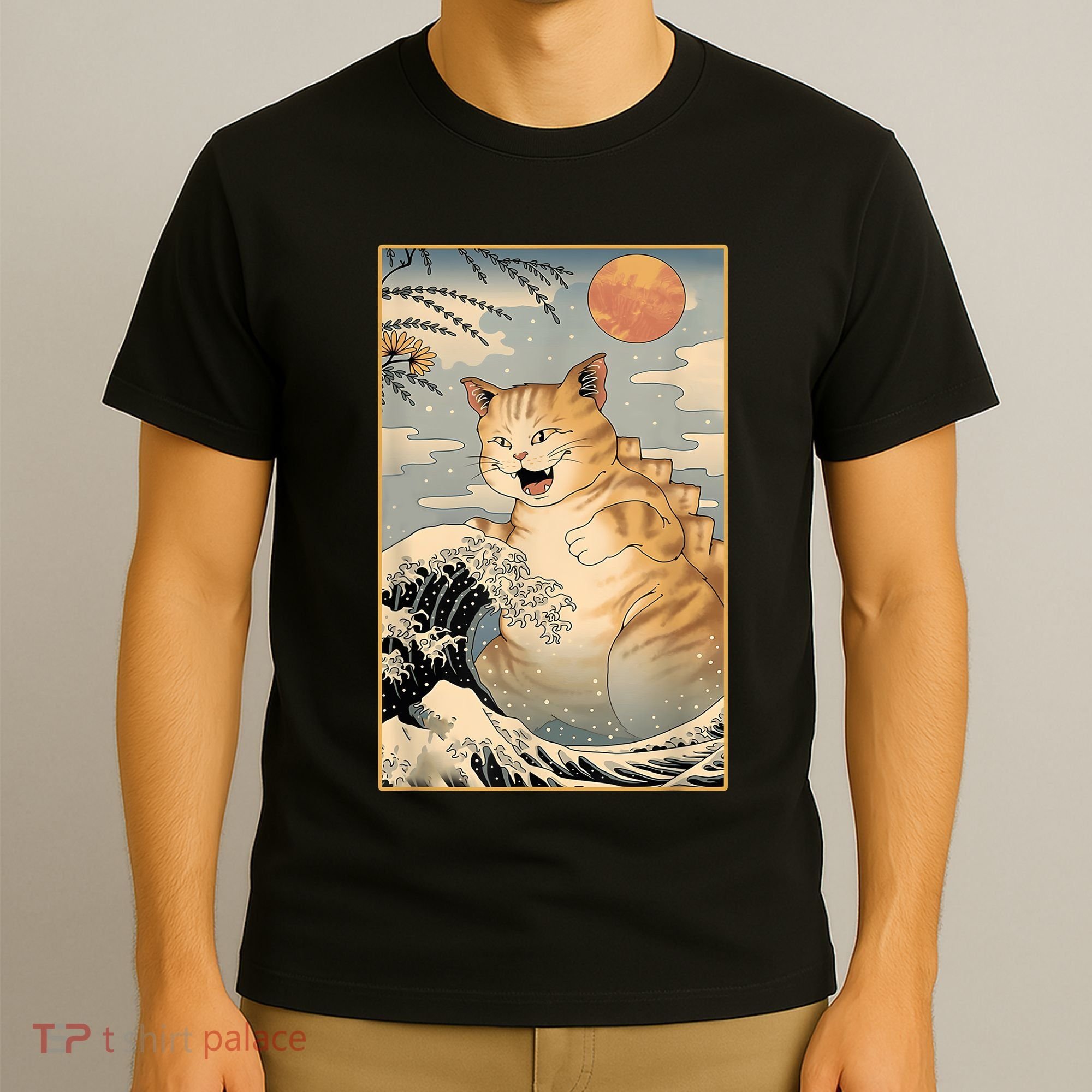 Catzilla Vintage Funny Cute Cat Art Japanese Sunset Kitten Lovers T-Shirt