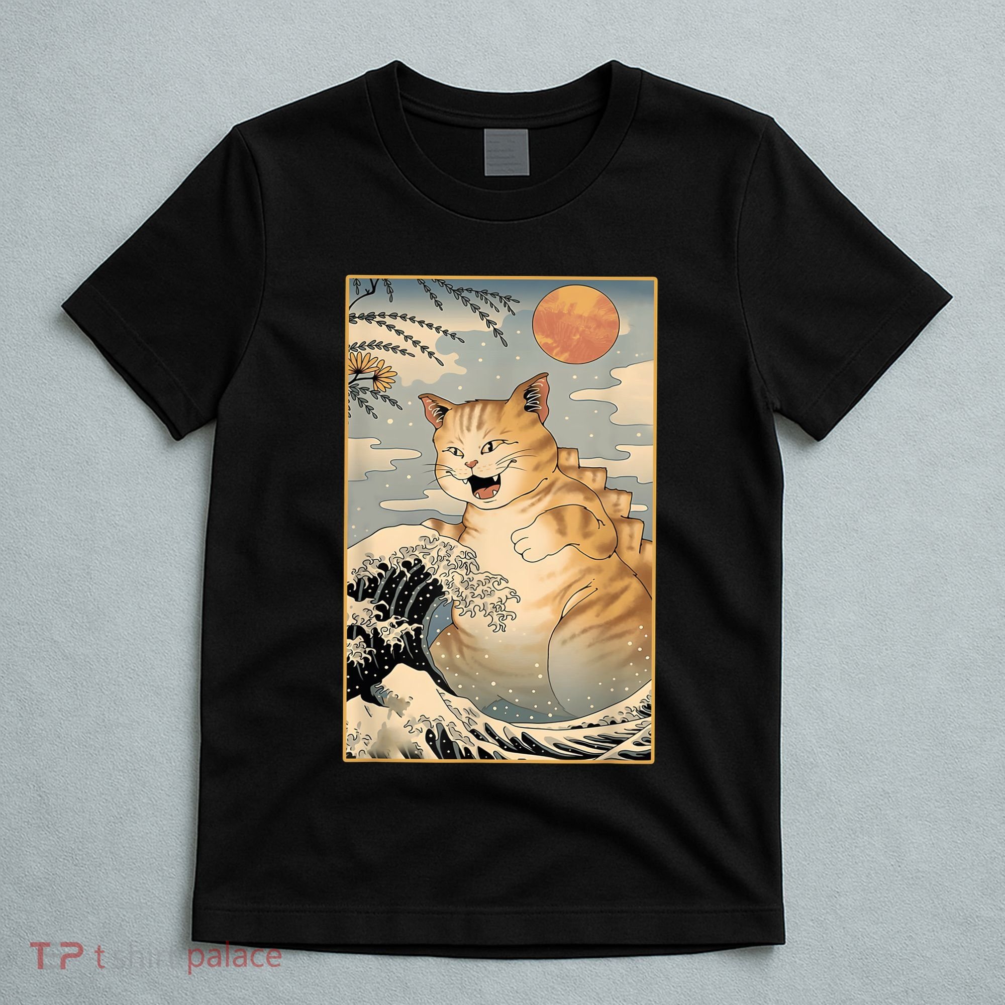 Catzilla Vintage Funny Cute Cat Art Japanese Sunset Kitten Lovers T-Shirt