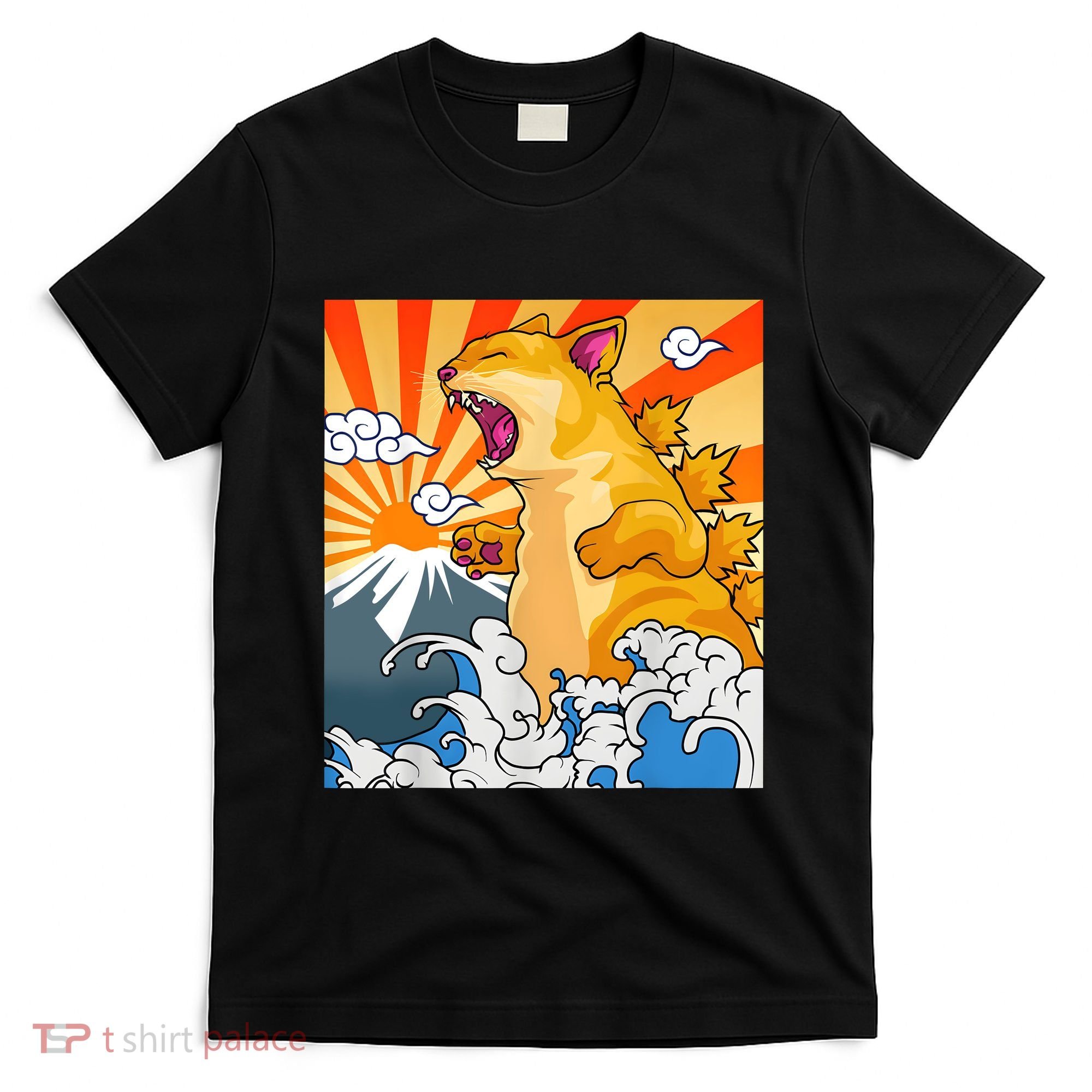 Catzilla Vintage Funny Cute Cat Art Japanese Sunset Kitten Lovers T-Shirt