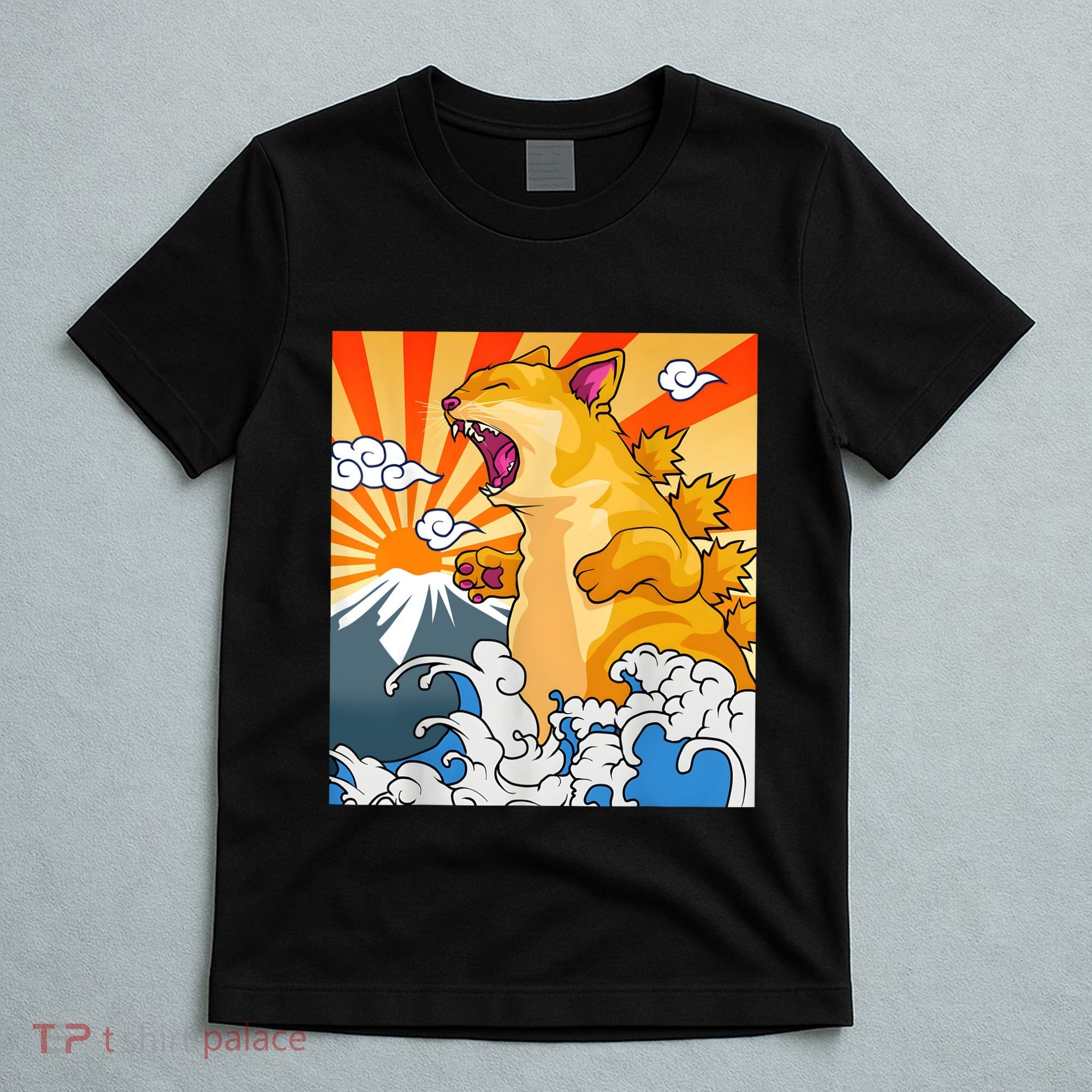 Catzilla Vintage Funny Cute Cat Art Japanese Sunset Kitten Lovers T-Shirt