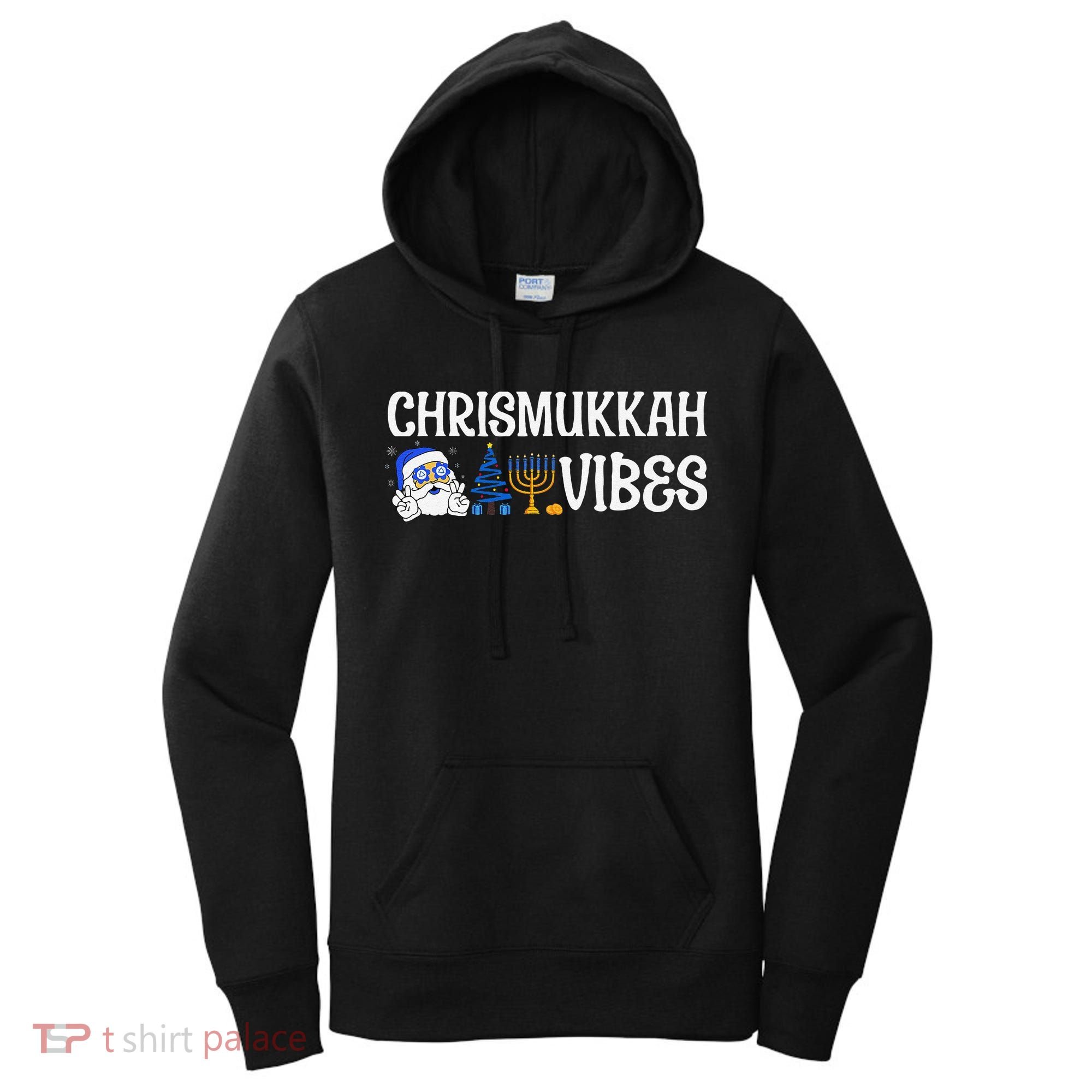 Chrismukkah Vibes Funny Santa Hanukkah Jewish Chanukah Women's Hoodie