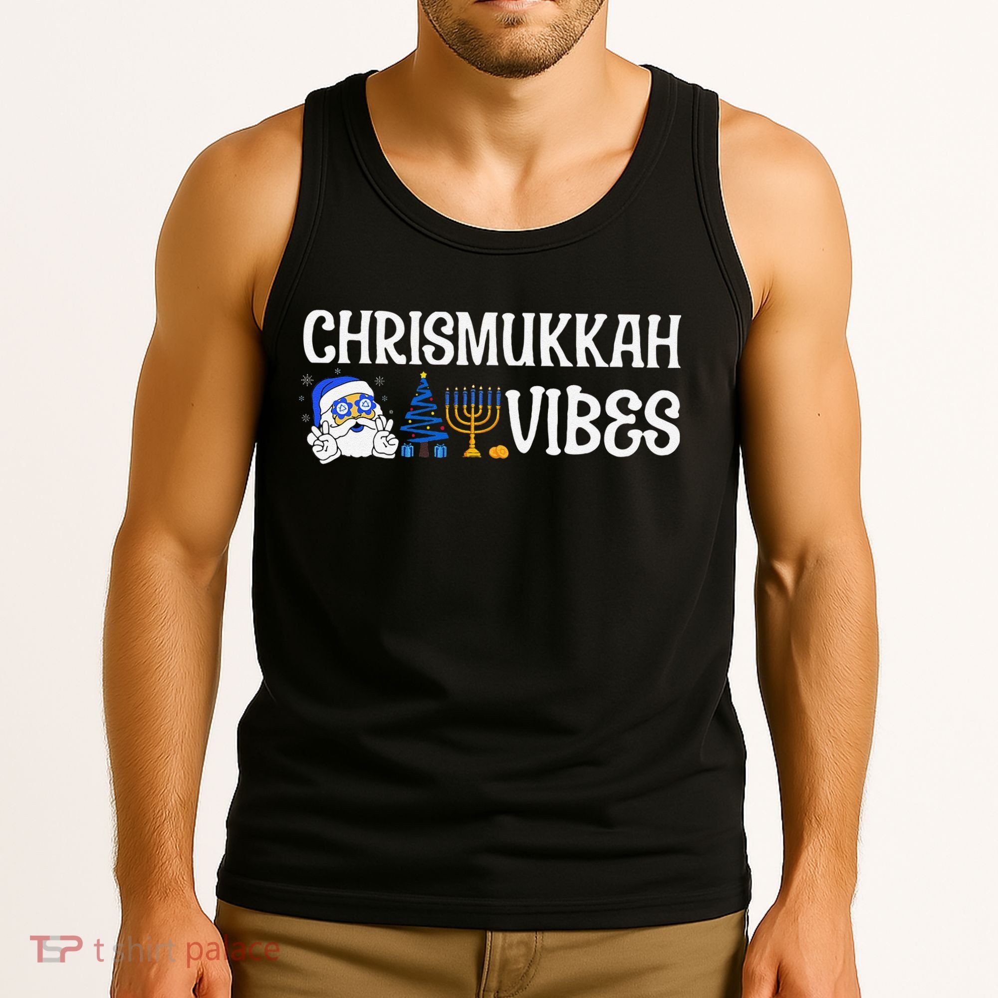 Chrismukkah Vibes Funny Santa Hanukkah Jewish Chanukah Tank Top