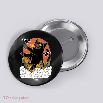 Catzilla Vintage Funny Cute Cat Art Japanese Sunset Kitten Lovers Button