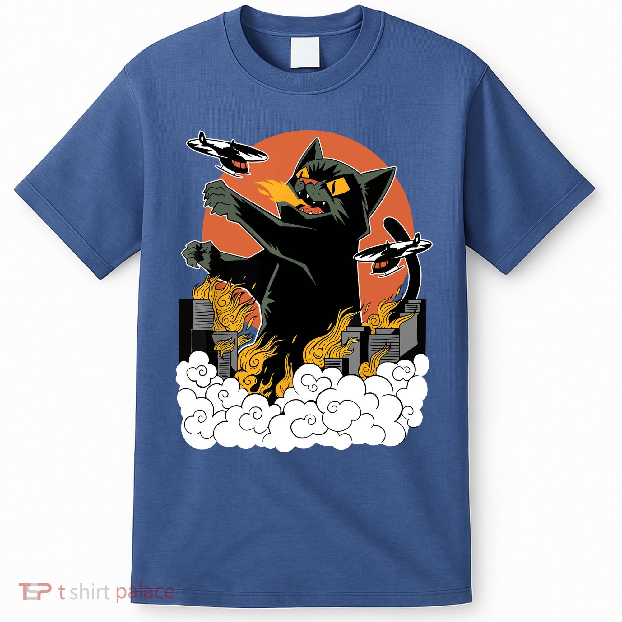 Catzilla Vintage Funny Cute Cat Art Japanese Sunset Kitten Lovers T-Shirt