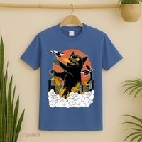 Catzilla Vintage Funny Cute Cat Art Japanese Sunset Kitten Lovers T-Shirt thumb 2
