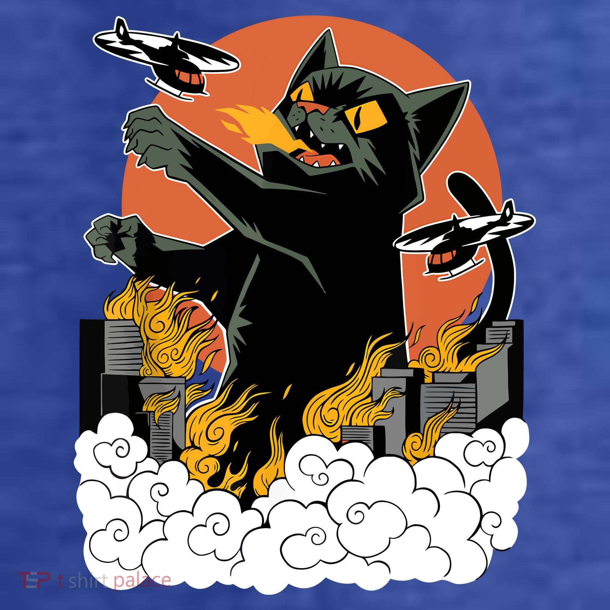 Catzilla Vintage Funny Cute Cat Art Japanese Sunset Kitten Lovers T-Shirt