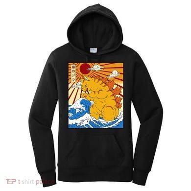 Catzilla Vintage Funny Cute Cat Art Japanese Sunset Gift Women's Hoodie