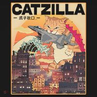 Catzilla Vintage Funny Cute Cat Art Japanese Sunset T-Shirt thumb 7