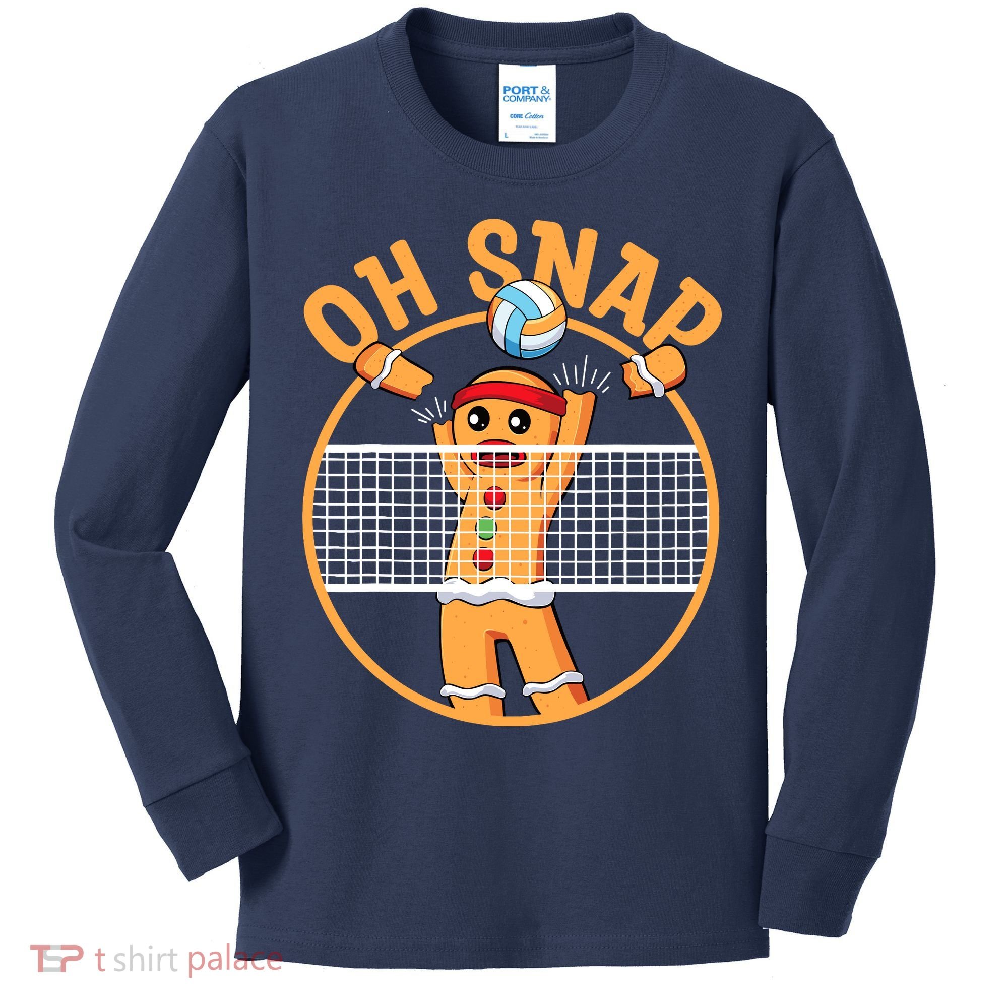 Christmas Volleyball Gingerbread Man Blocker Oh Snap Kids Long Sleeve Shirt