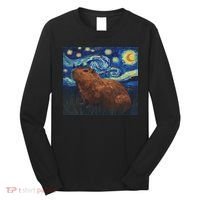Capybara Van Gogh Style Starry Night Long Sleeve Shirt thumb 0