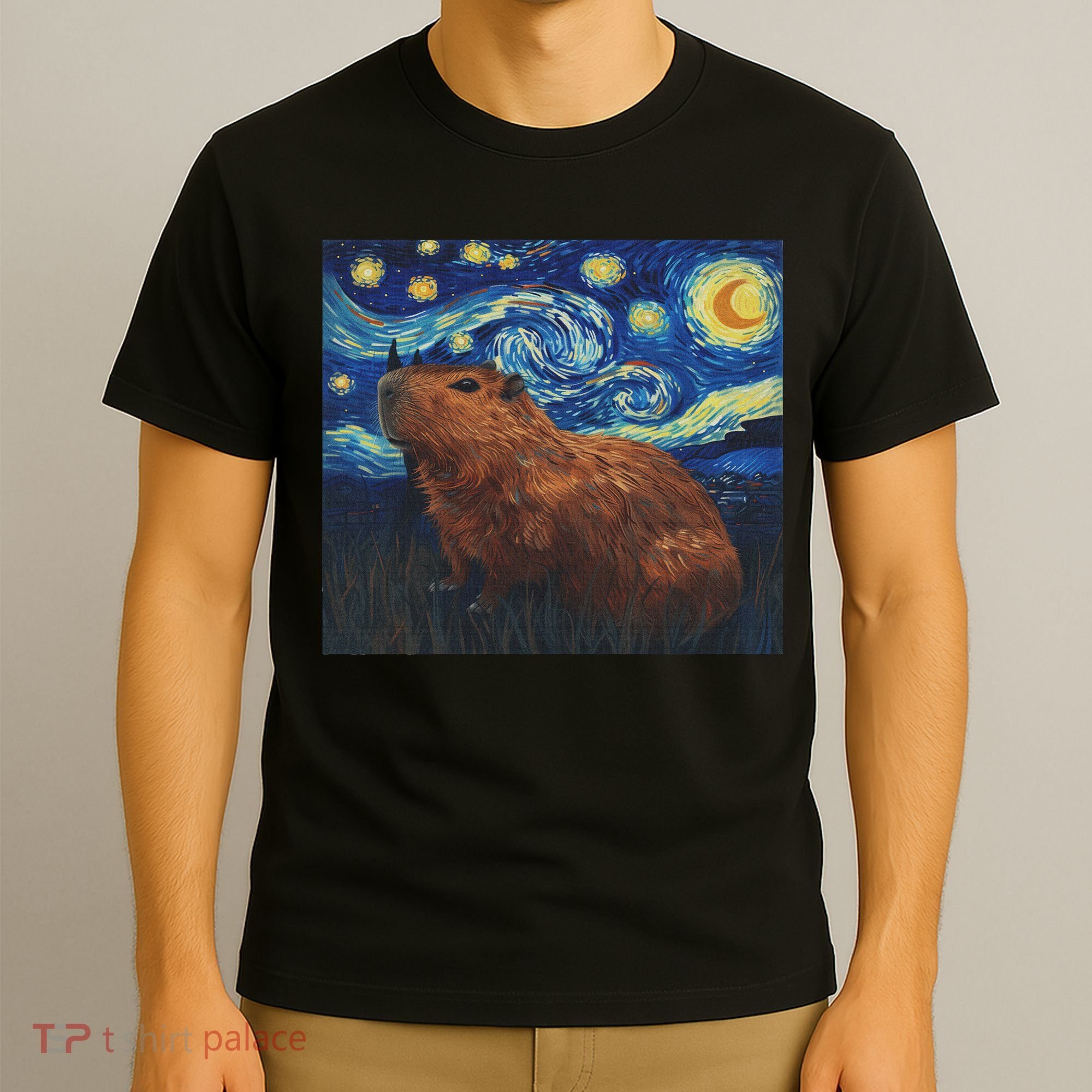 Capybara Van Gogh Style Starry Night T-Shirt