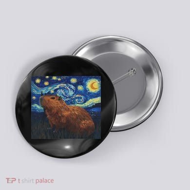 Capybara Van Gogh Style Starry Night Button