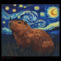 Capybara Van Gogh Style Starry Night Bucket Hat thumb 4