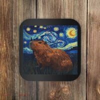 Capybara Van Gogh Style Starry Night Coaster thumb 0