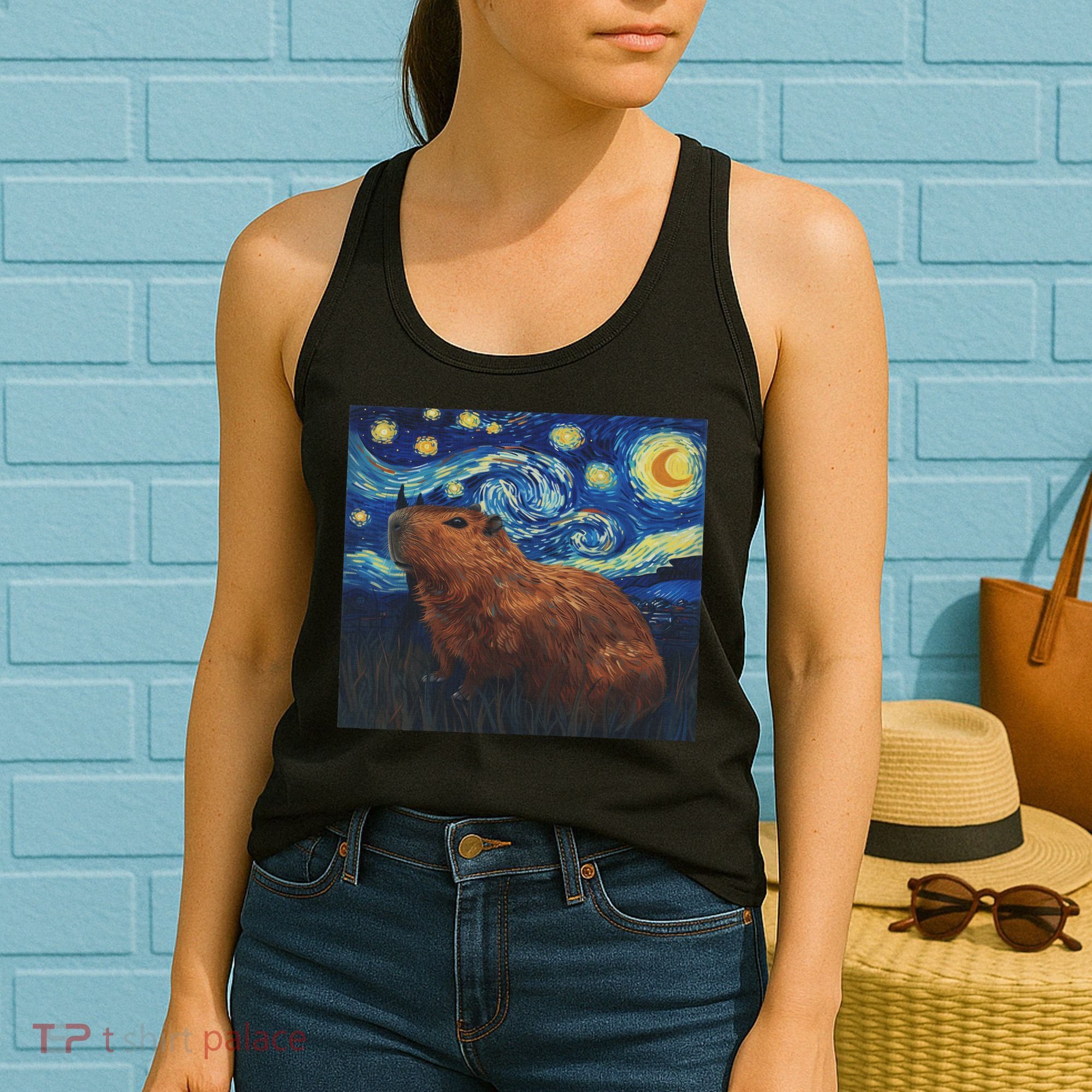 Capybara Van Gogh Style Starry Night Women's Tank Top