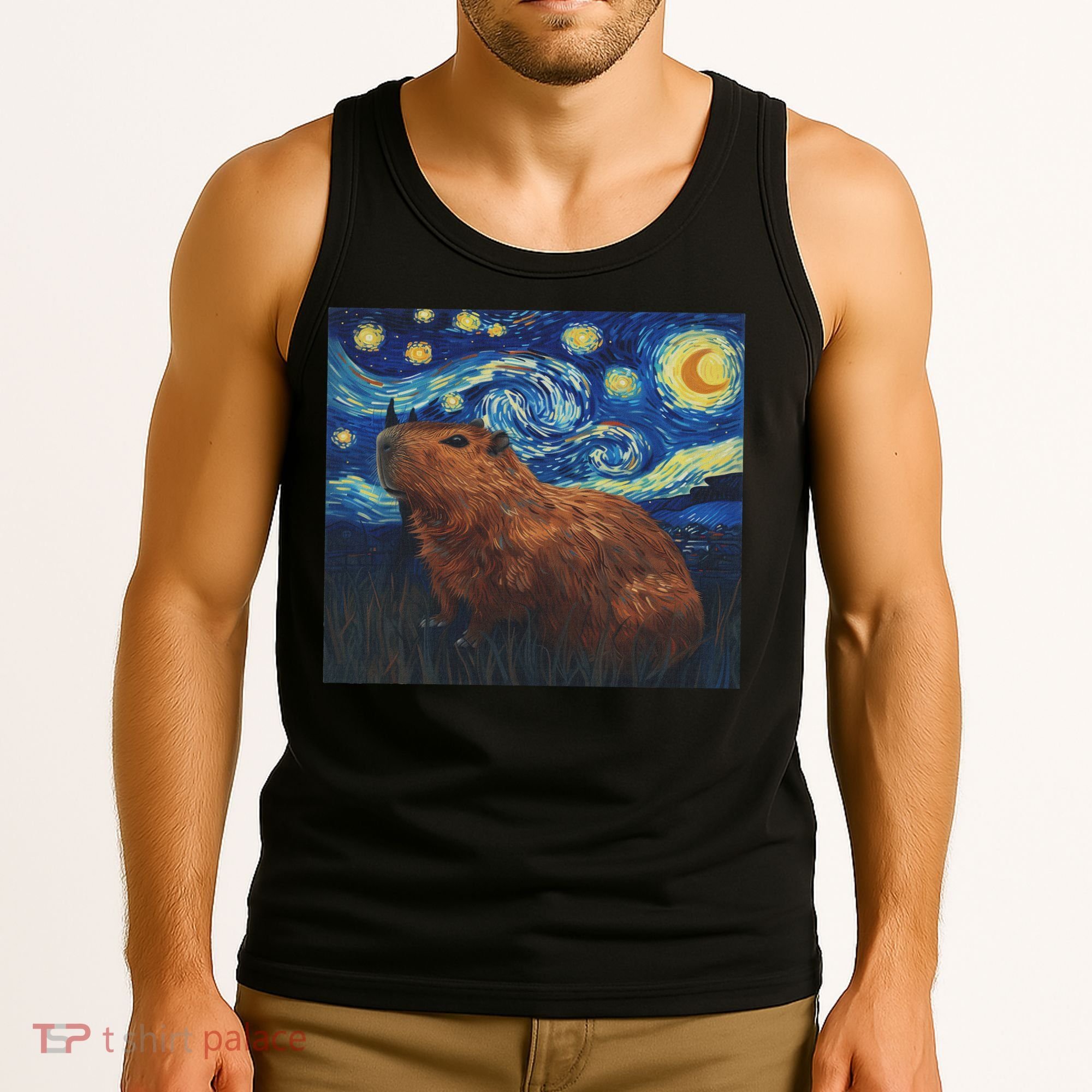 Capybara Van Gogh Style Starry Night Tank Top