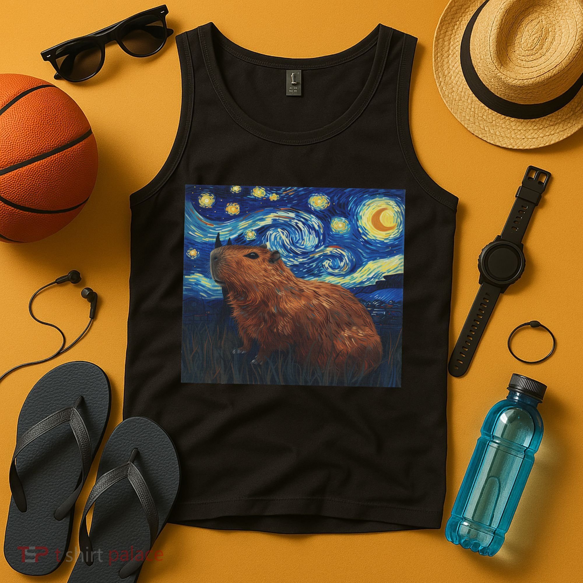 Capybara Van Gogh Style Starry Night Tank Top