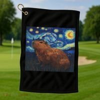 Capybara Van Gogh Style Starry Night Golf Towel thumb 1