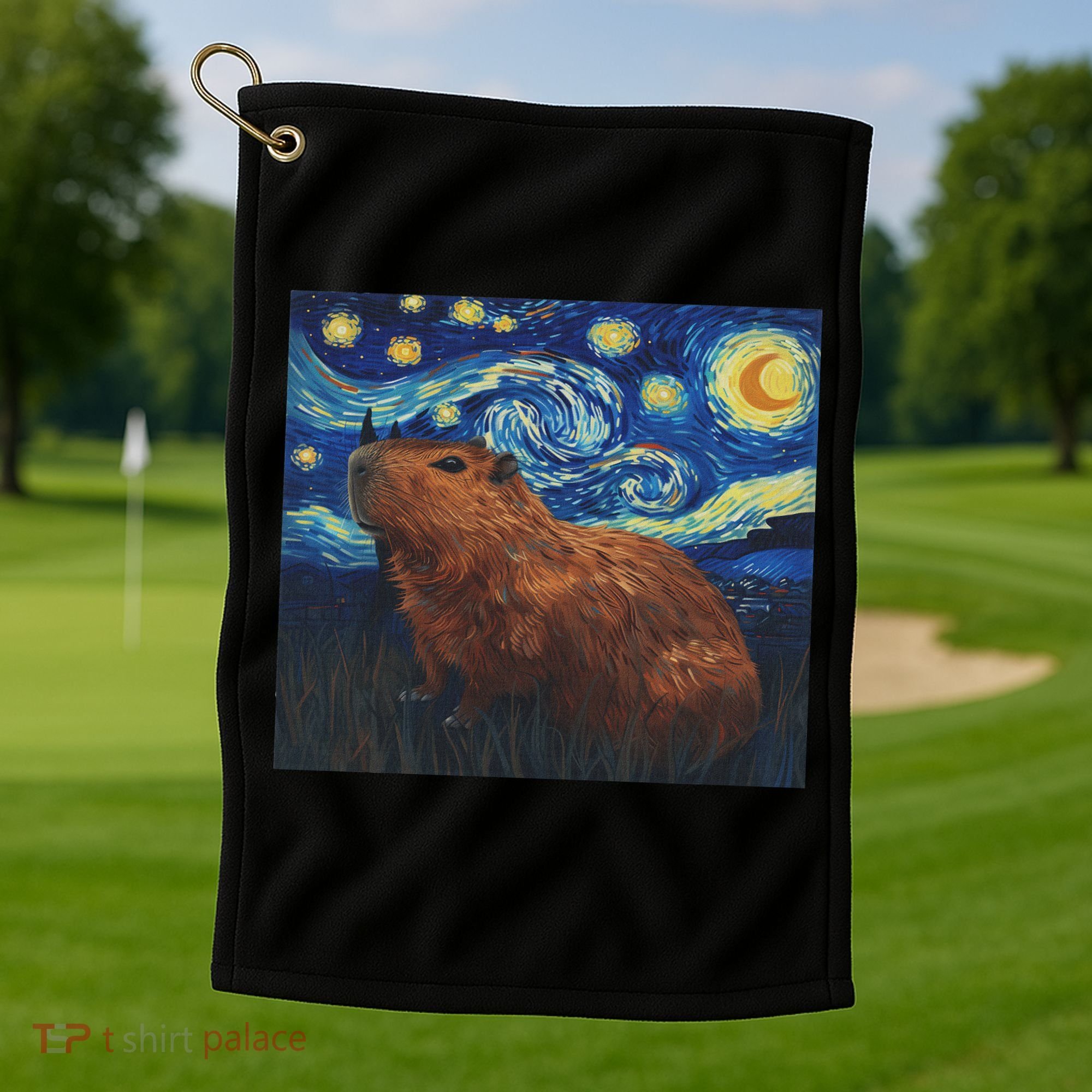 Capybara Van Gogh Style Starry Night Golf Towel