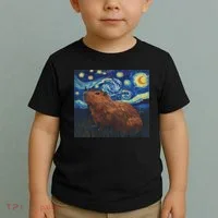 Capybara Van Gogh Style Starry Night Toddler T-Shirt thumb 2