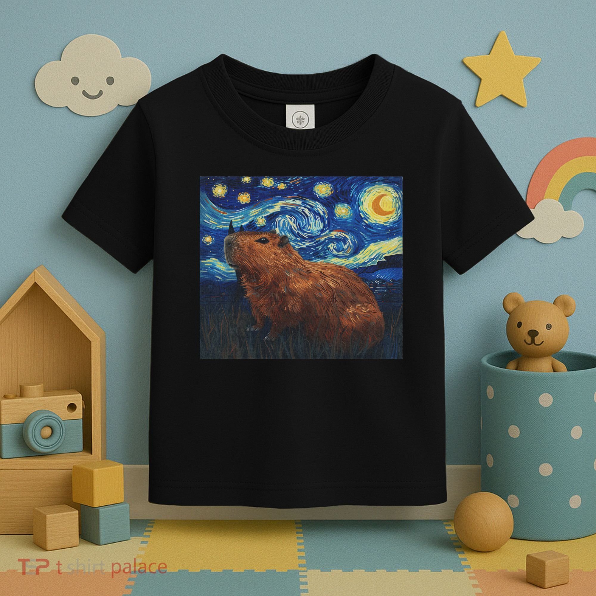 Capybara Van Gogh Style Starry Night Toddler T-Shirt