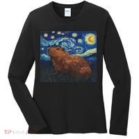 Capybara Van Gogh Style Starry Night Women's Long Sleeve Shirt thumb 0