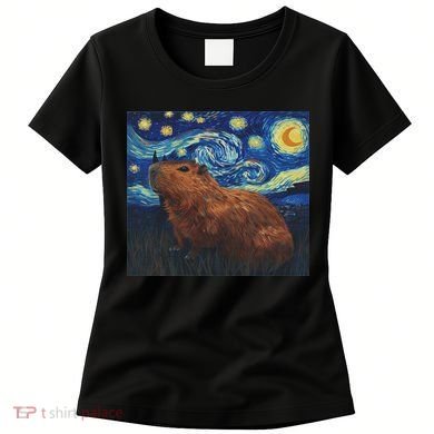 Capybara Van Gogh Style Starry Night Women's T-Shirt