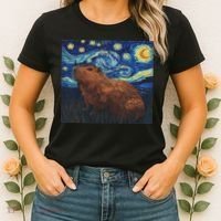 Capybara Van Gogh Style Starry Night Women's T-Shirt thumb 2