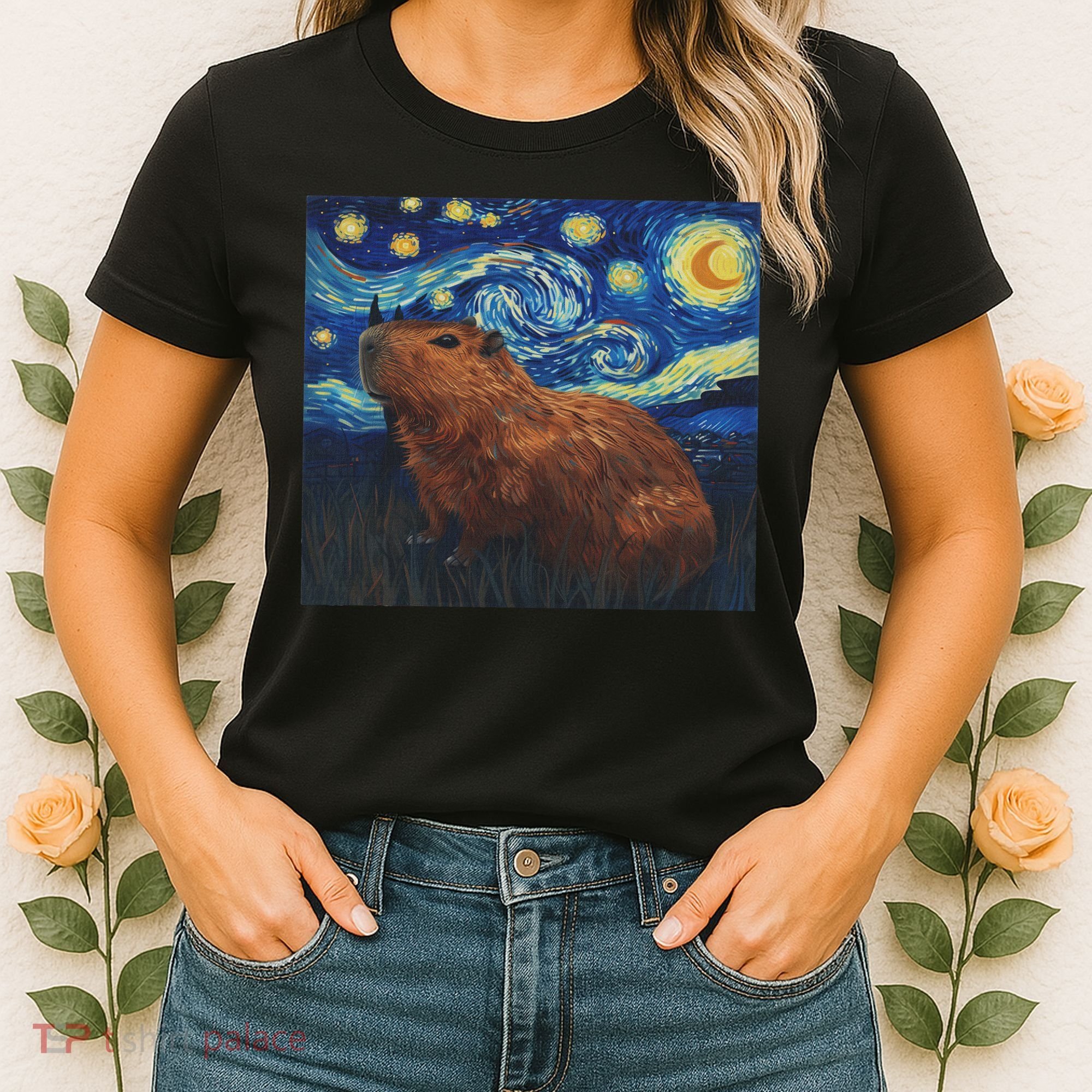 Capybara Van Gogh Style Starry Night Women's T-Shirt