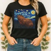 Capybara Van Gogh Style Starry Night Women's T-Shirt thumb 2