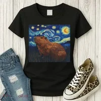 Capybara Van Gogh Style Starry Night Women's T-Shirt thumb 3
