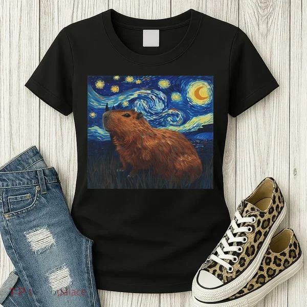 Capybara Van Gogh Style Starry Night Women's T-Shirt