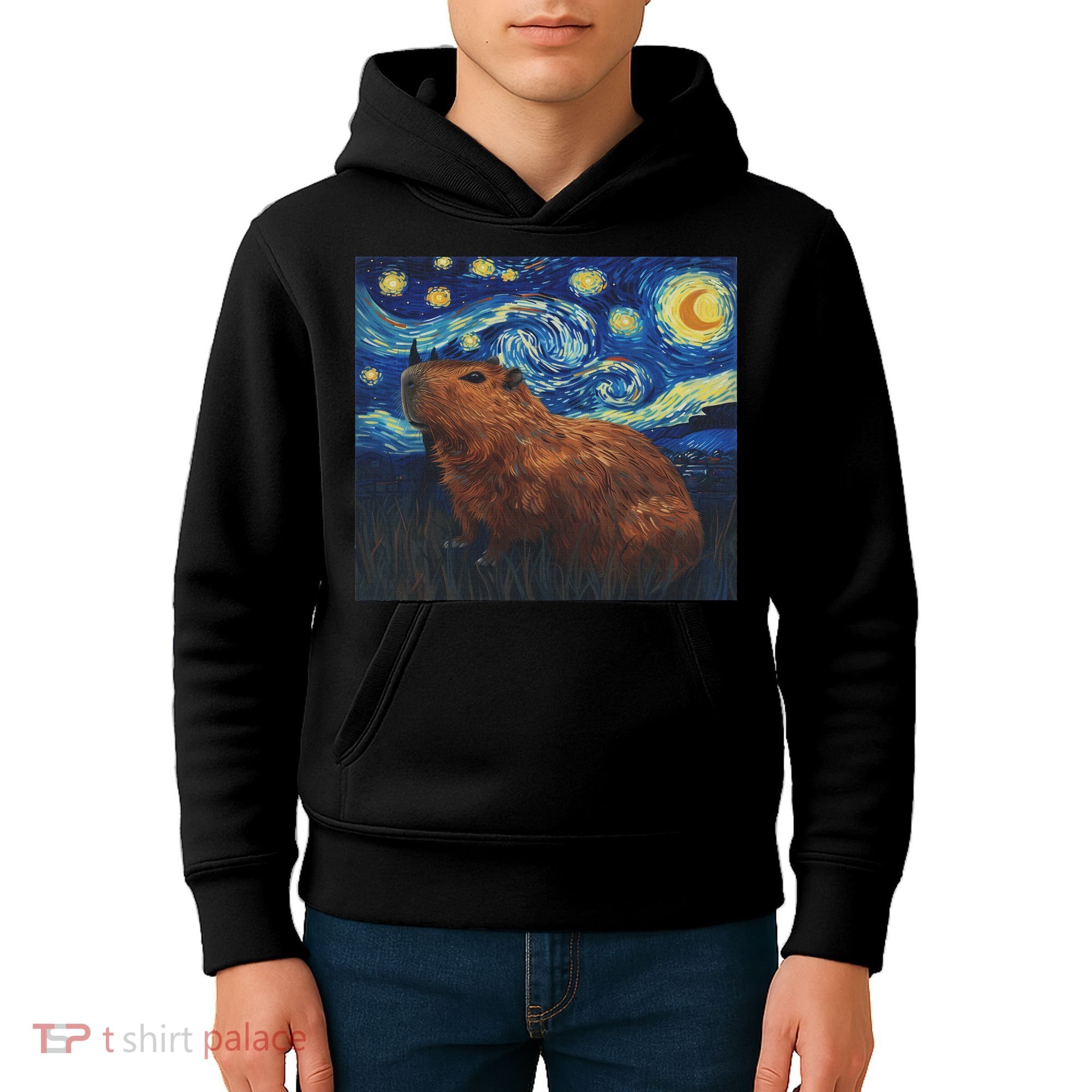 Capybara Van Gogh Style Starry Night Kids Hoodie