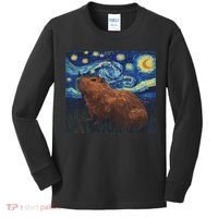 Capybara Van Gogh Style Starry Night Kids Long Sleeve Shirt thumb 0