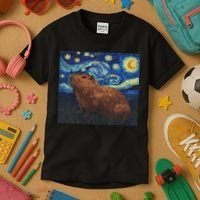 Capybara Van Gogh Style Starry Night Kids T-Shirt thumb 3
